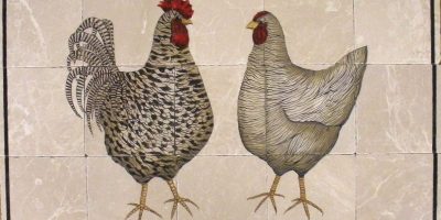Contemporary Chickens Tile Mural, 18″ x 30″