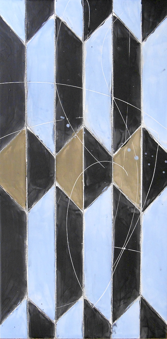 Sky Blue and True Taupe Geometric Tile, 12"x24"